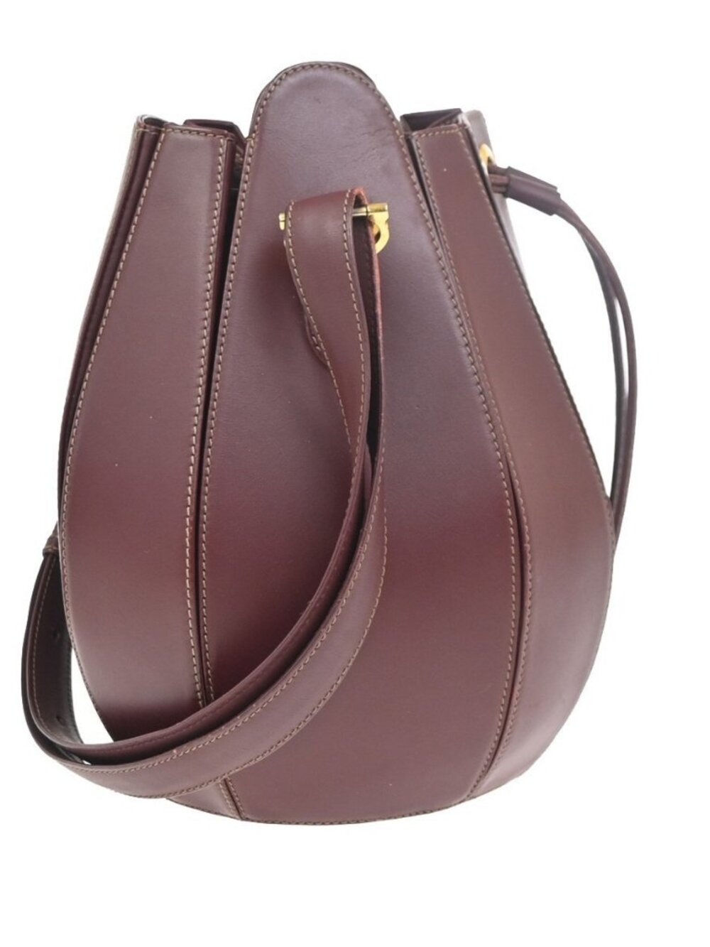 CARTIER Logo Tulip Bucket Drawstring Shoulder Bag Leather Red GHW Spain 35ZA374 - Picture 4 of 13
